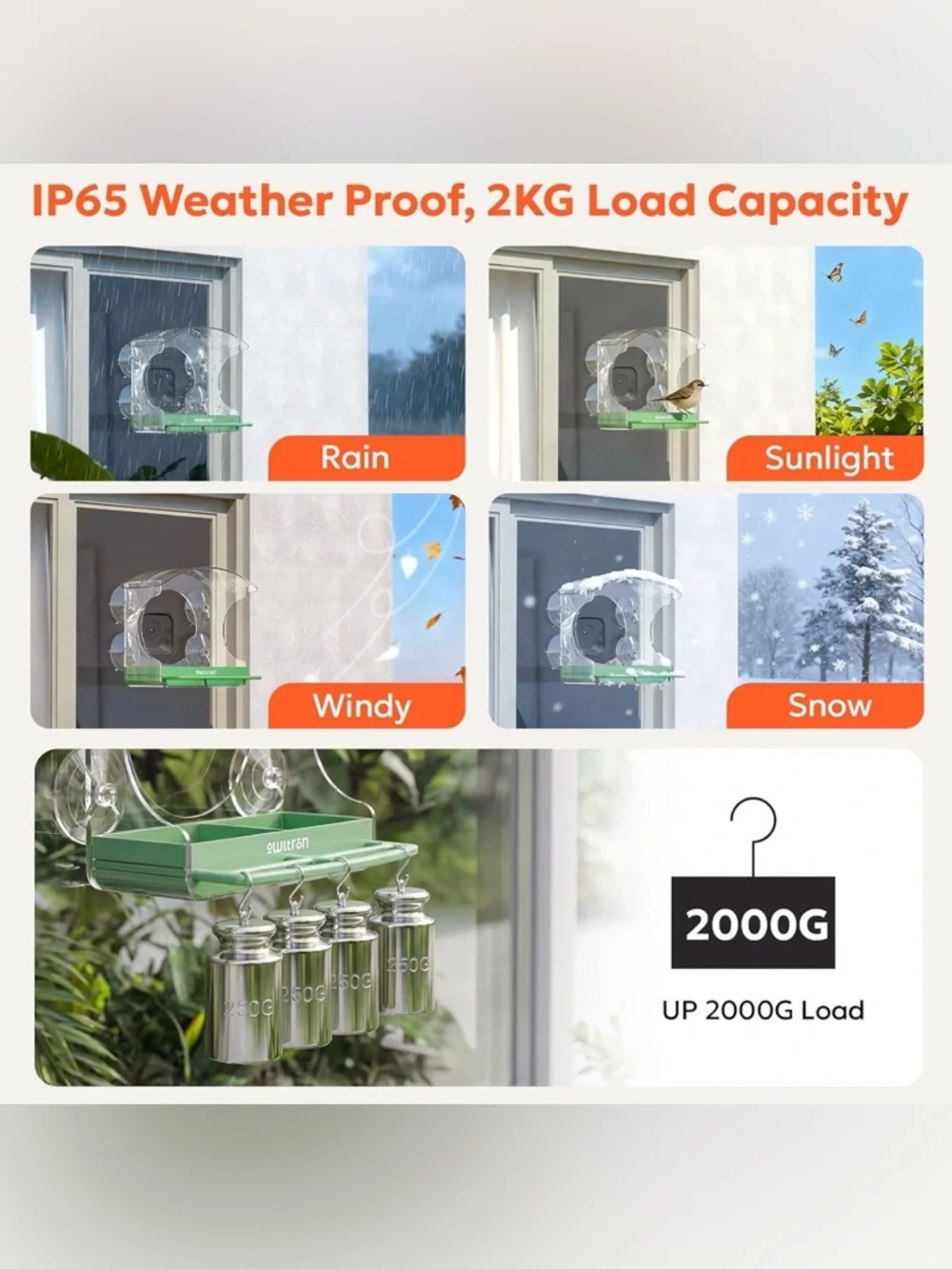 Window Bird Feeder with Camera, 2K 3MP Window Bird Friends Feeder